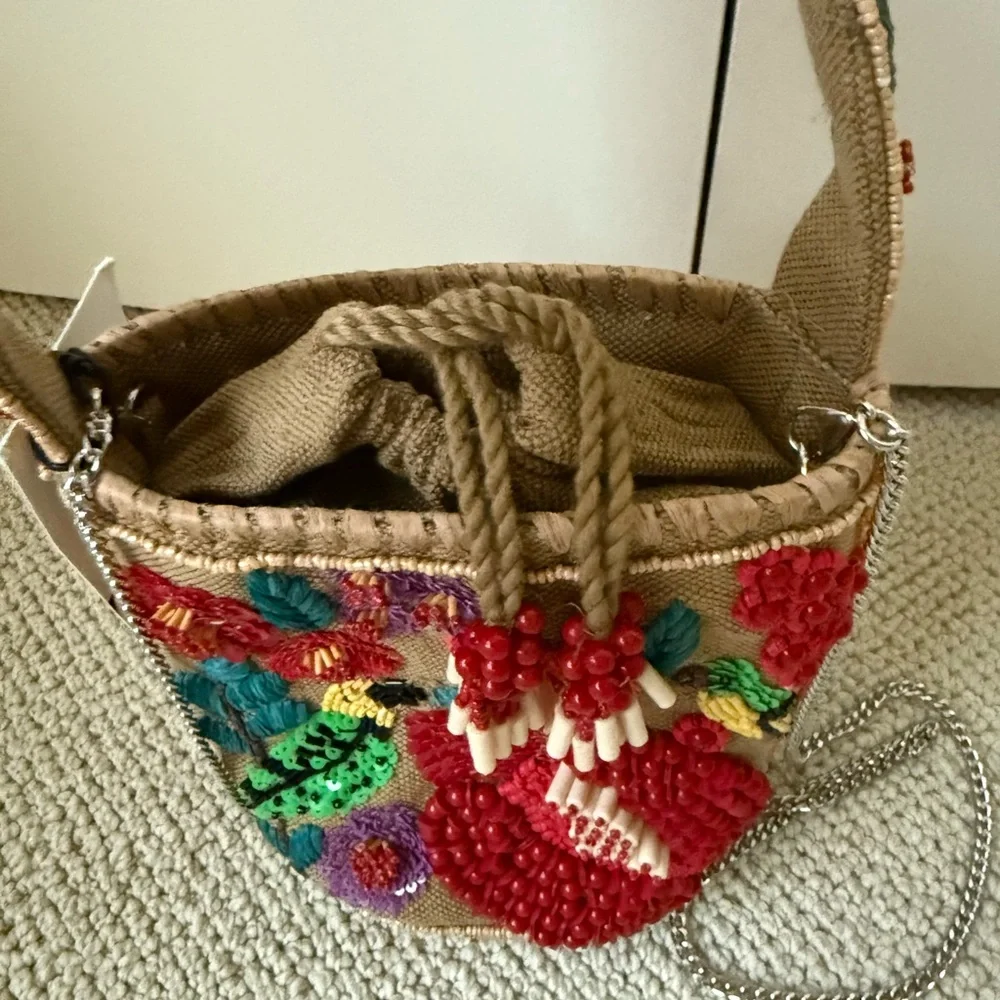 NWT ZARA BEADED BASKET BAG - Picture 14 of 16